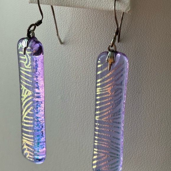 Dangling sparkling opalescent earrings/ pierced ears only/ about 1 1/2 in length - Picture 3 of 8